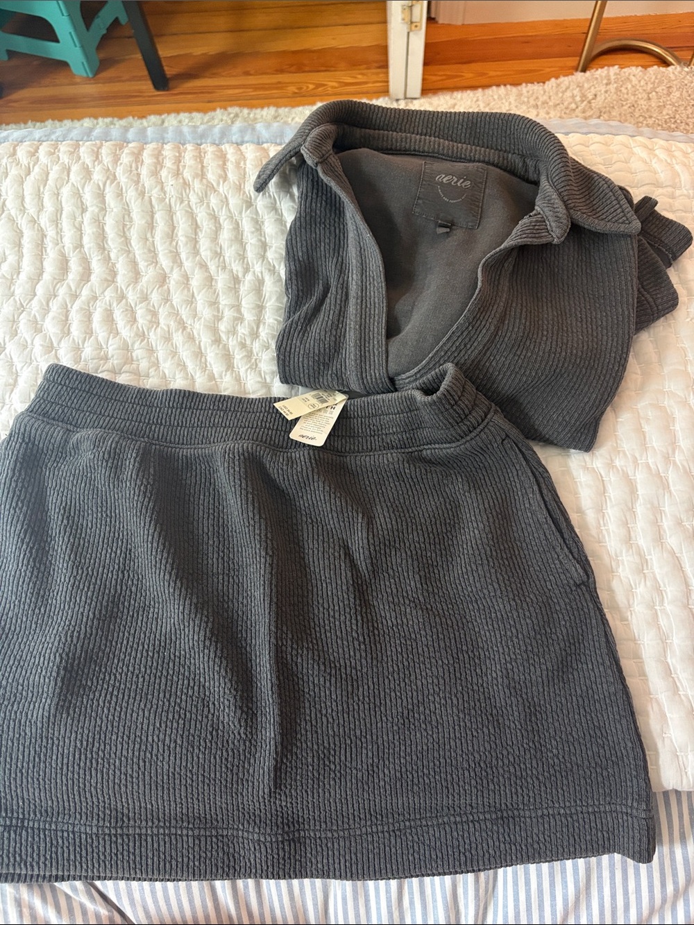 Aerie Wonder Polo Sweatshirt & Skirt Set- Charcol - Picture 3 of 5